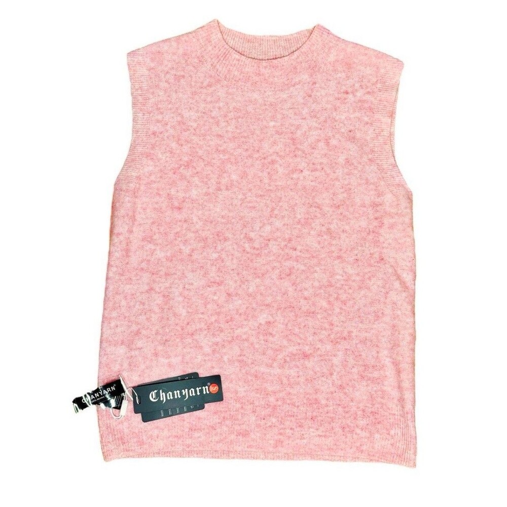 Chanyarn 100% Merino Wool Sleeveless Mock Neck Top Sweater Pink Women’s Size S